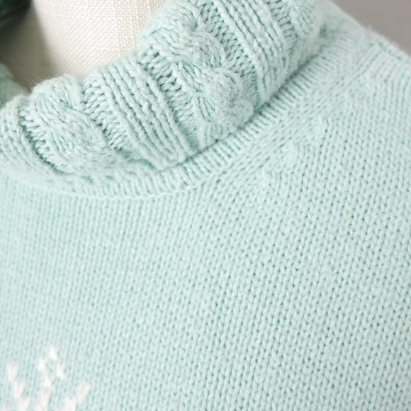 Vintage Y2K Northern Reflections Light Blue Turtleneck w/ White Snowflake Large - Picture 6 of 12